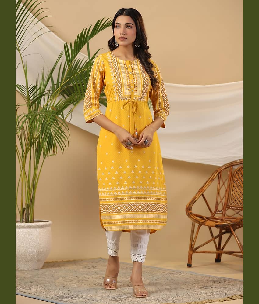 Juniper Rayon Printed Straight Women's Kurti - Mustard ( Pack of 1 ) - Kurtis, Tunics | Buy online on ZillyBuy