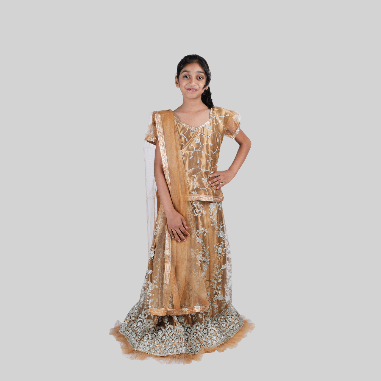     			Kidzee Kingdom Cotton Lehenga Choli Set For Girls ( Pack of 1 , Beige )