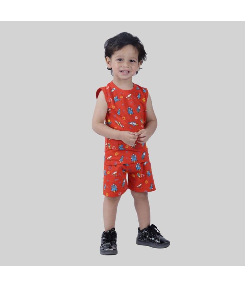     			Kidzee Kingdom Pack of 1 Boys Cotton T-Shirt & Shorts Set ( Red )