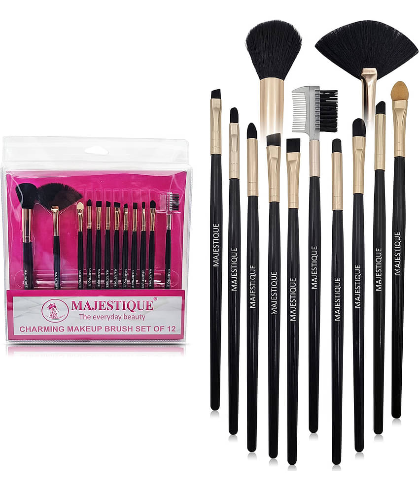 Majestique 12 Pieces Makeup Brush Kit Vegan Makeup Tools with Protective Tray for Women - Multicolor