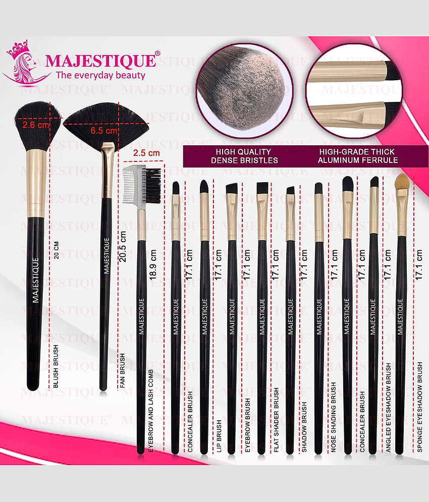 Majestique 12 Pieces Makeup Brush Kit Vegan Makeup Tools with Protective Tray for Women - Multicolor