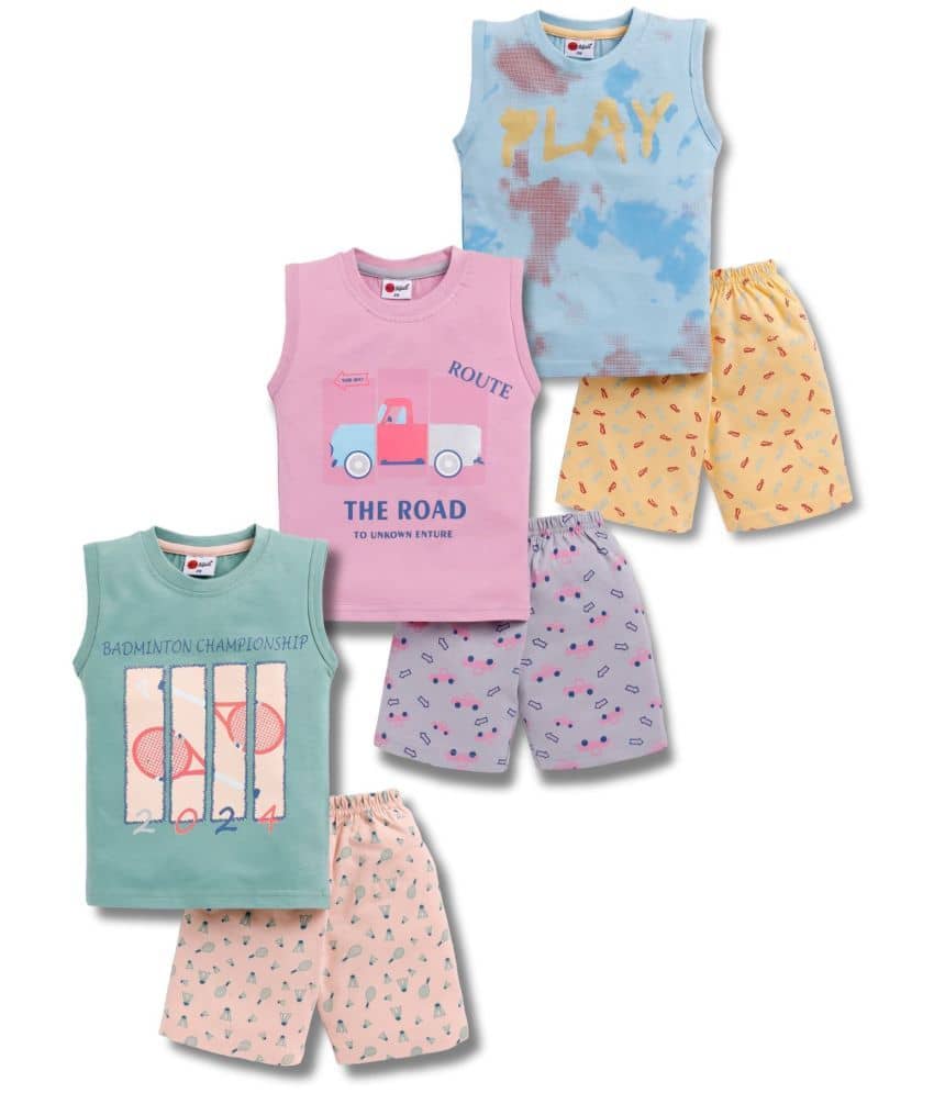 Mars Infiniti Pack of 3 Unisex for Baby Cotton T-Shirt & Shorts ( Green,Blue,Pink )