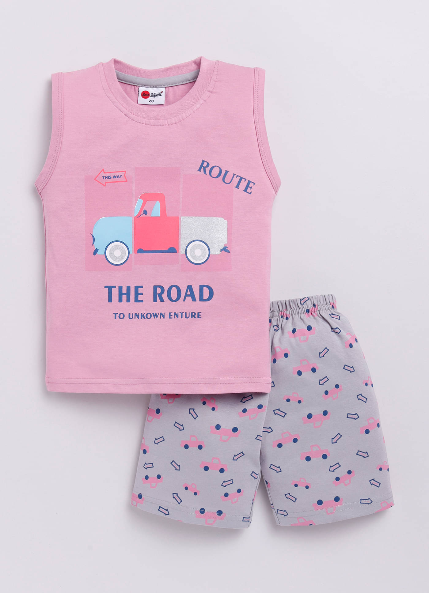     			Mars Infiniti Pack of 1 Boys Cotton T-Shirt & Shorts Set ( Pink )