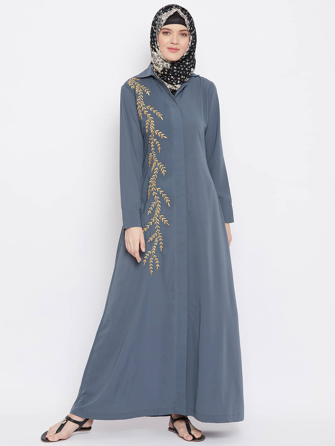 Momin Libas Grey Polyester Stitched Burqas without Hijab - Single Momin Libas Grey Polyester Stitched Burqas without Hijab - Single
