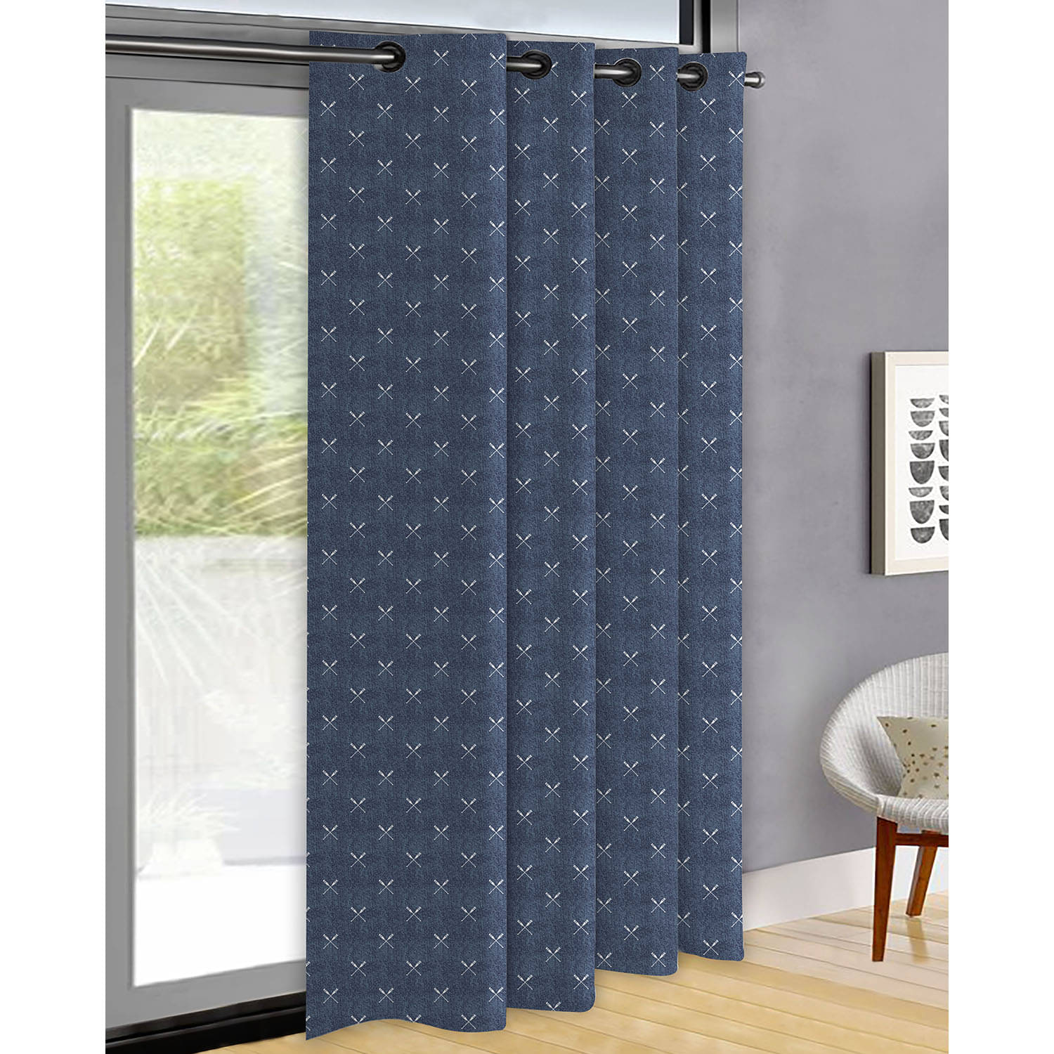     			Oasis Hometex Abstract Room Darkening Eyelet Curtain 7 ft ( Pack of 1 ) - Black