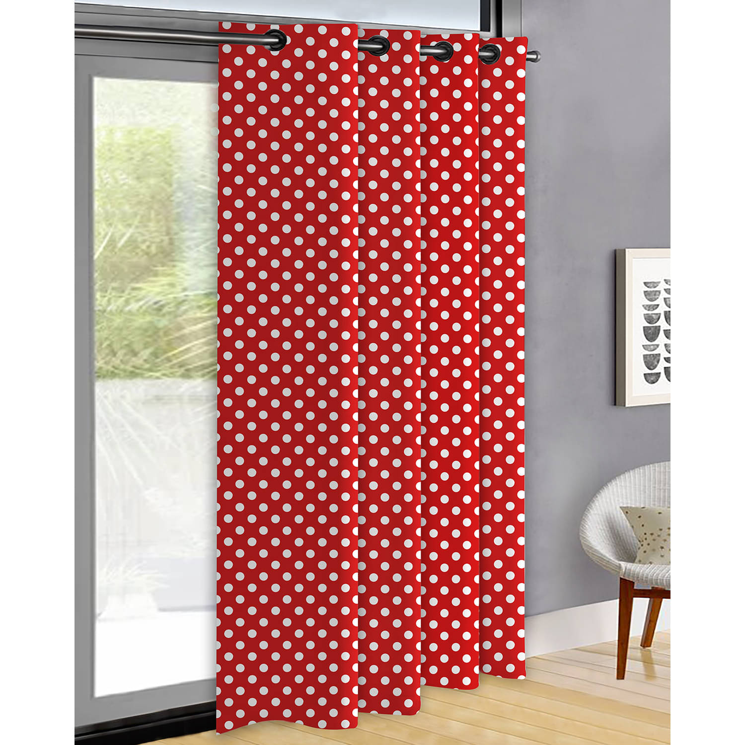 Oasis Hometex Polka Dots Room Darkening Eyelet Curtain 7 ft ( Pack of 1 ) - Red Oasis Hometex Polka Dots Room Darkening Eyelet Curtain 7 ft ( Pack of 1 ) - Red