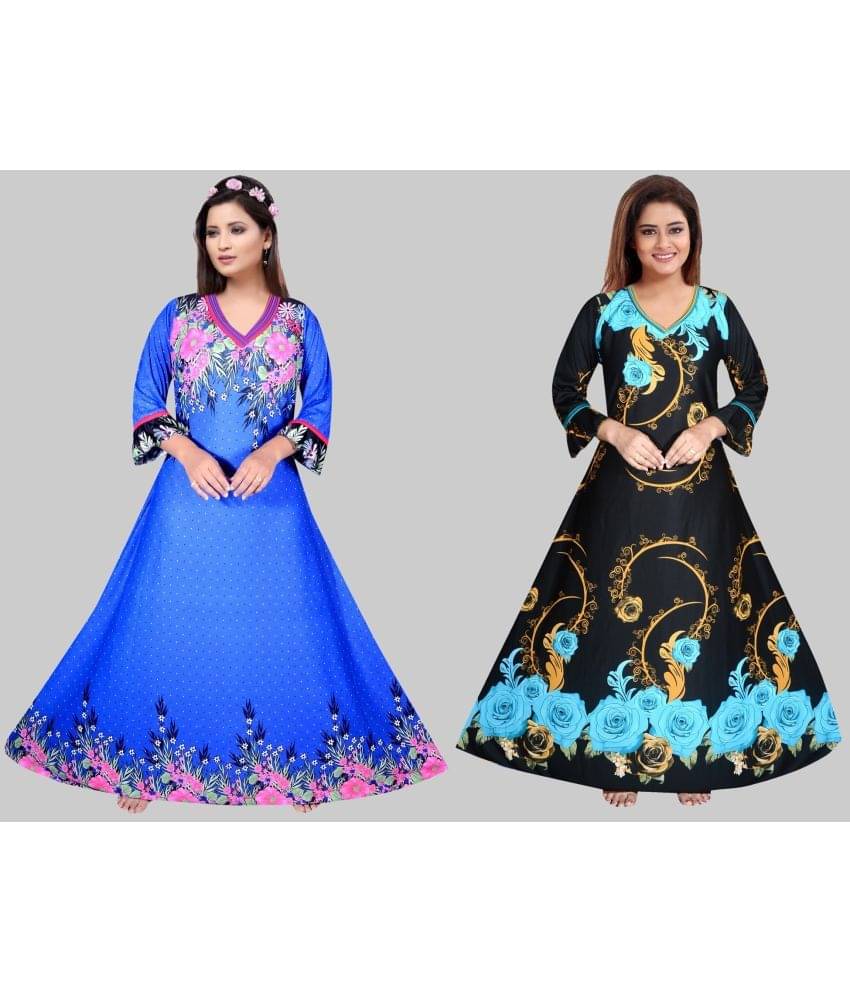 PURSA Blue,Turquoise Satin Women's Nightwear Nighty & Night Gowns ( Pack of 2 ) PURSA Blue,Turquoise Satin Women's Nightwear Nighty & Night Gowns ( Pack of 2 )
