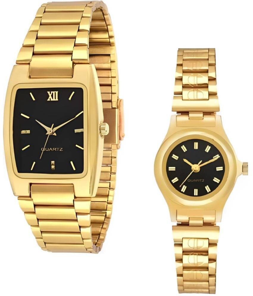     			Viser Gold Metal Analog Couple's Watch