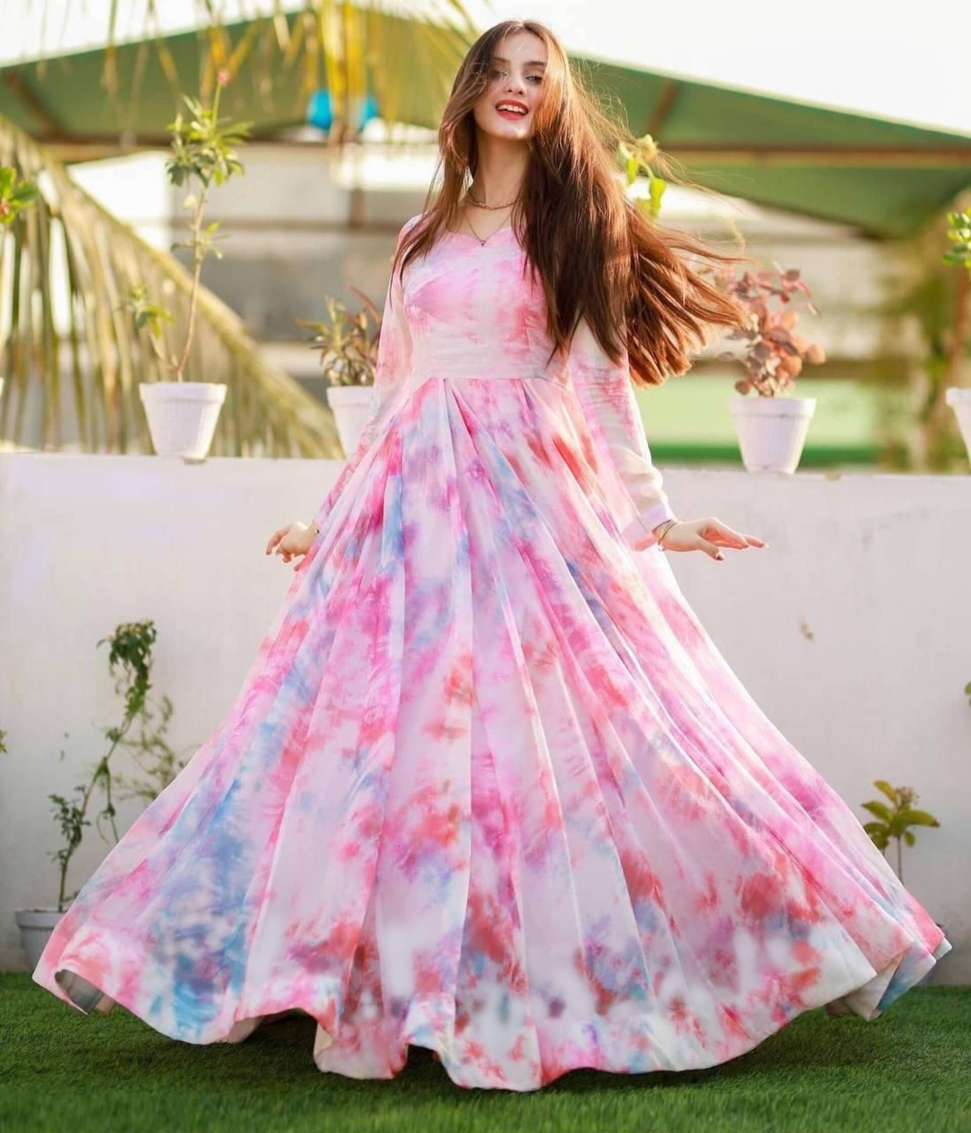 kedar fab Women Georgette Dyed Fit & Flare Dress ( Pink ) kedar fab Women Georgette Dyed Fit & Flare Dress ( Pink )