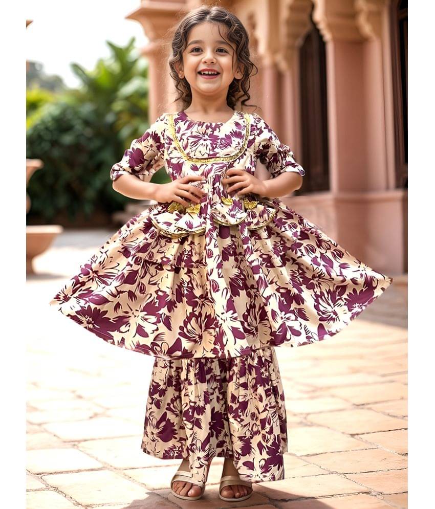     			A.T.U.N. Girls Polyester Kurta and Sharara Set ( Pack of 1 , Cream )