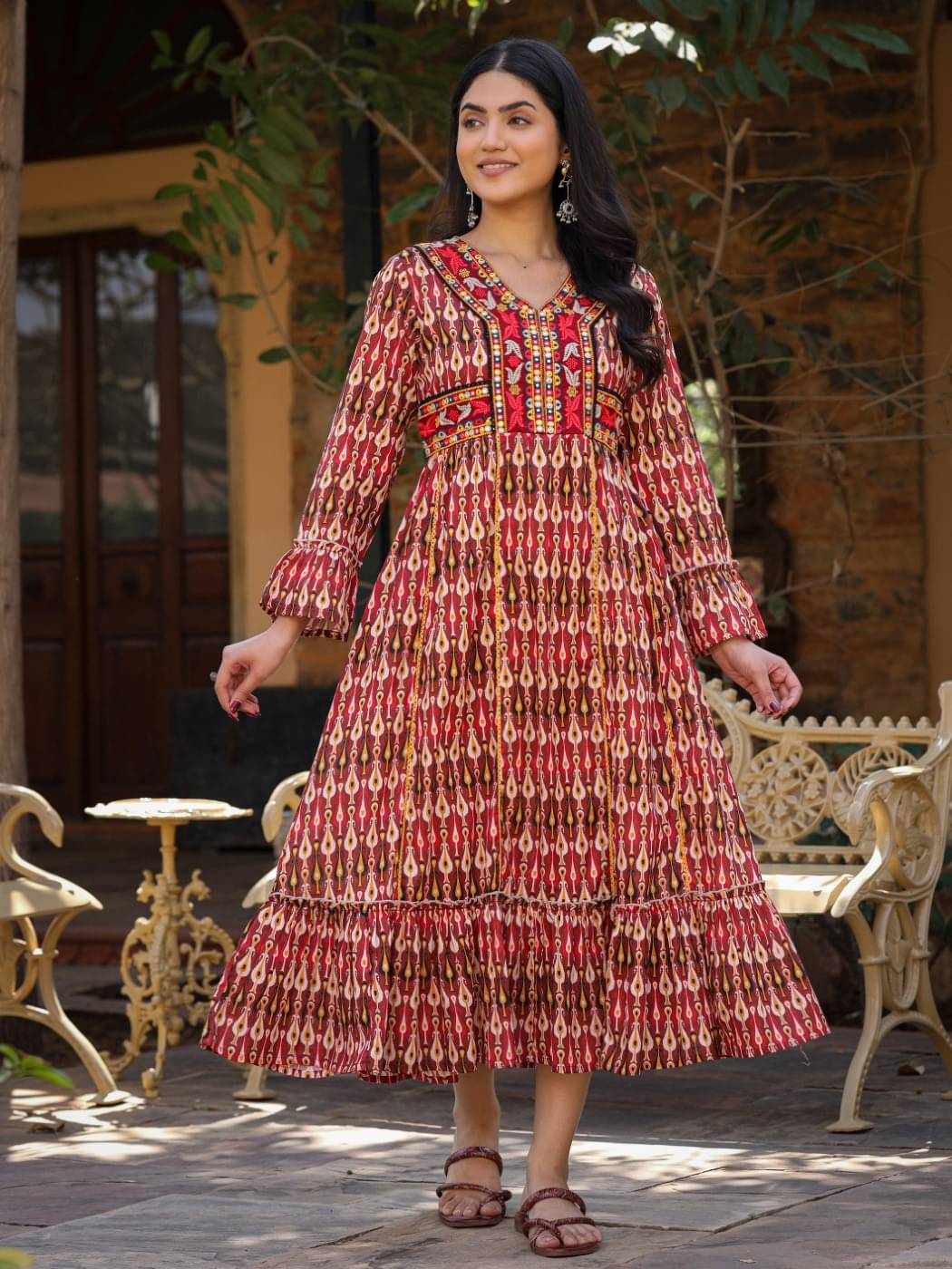 Juniper Cotton Printed Midi Women's Fit & Flare Dress - Maroon ( Pack of 1 ) Juniper Cotton Printed Midi Women's Fit & Flare Dress - Maroon ( Pack of 1 )