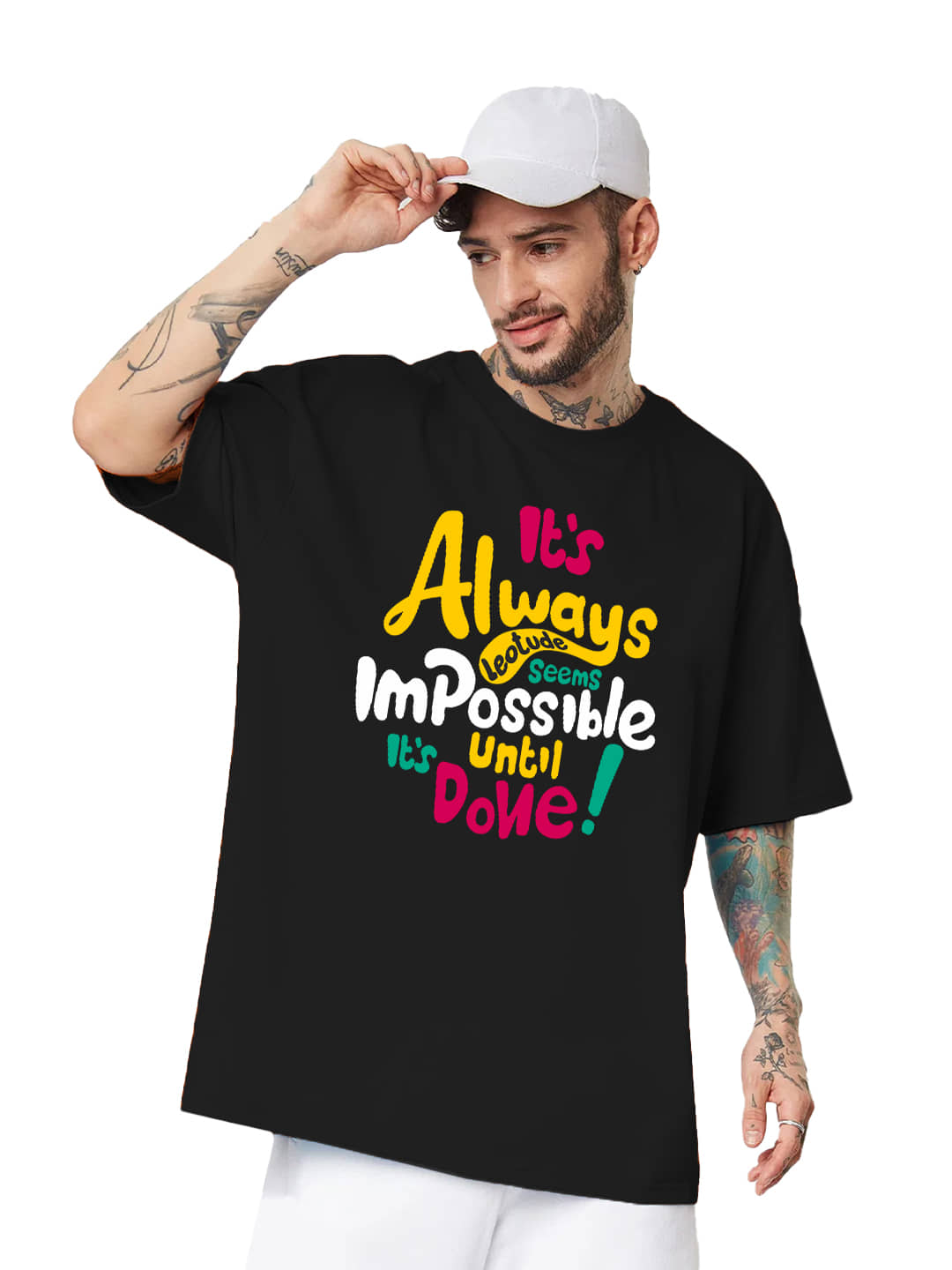 Leotude Pack of 1 Cotton Blend Oversized Fit Men's T-Shirt ( Black )