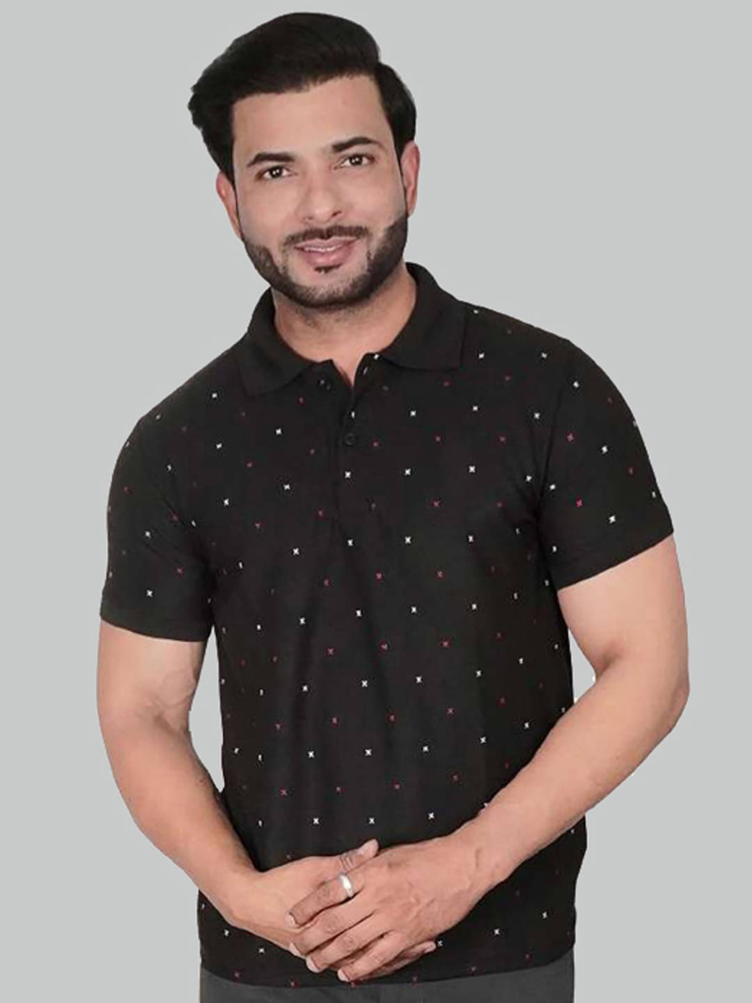     			Lycos Pack of 1 Cotton Blend Regular Fit Printed Half Sleeves Men's Polo T Shirt ( Black )