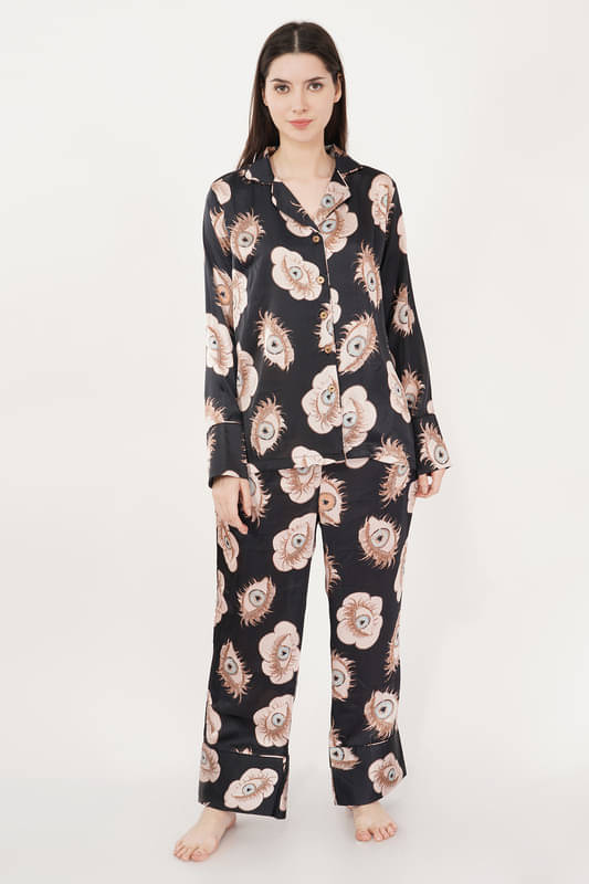     			Urban Sundari Black Satin Women's Nightwear Nightsuit Sets ( Pack of 1 )