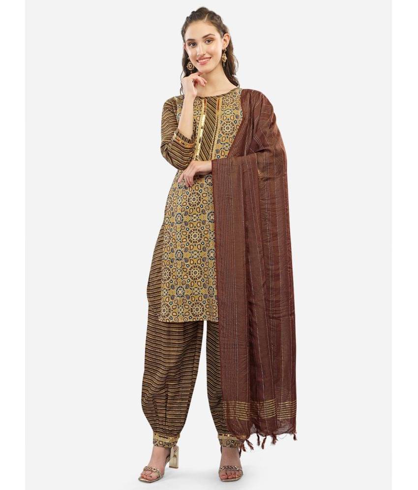 gufrina Chanderi Embellished Kurti With Salwar Women's Stitched Salwar Suit - Yellow ( Pack of 1 ) gufrina Chanderi Embellished Kurti With Salwar Women's Stitched Salwar Suit - Yellow ( Pack of 1 )