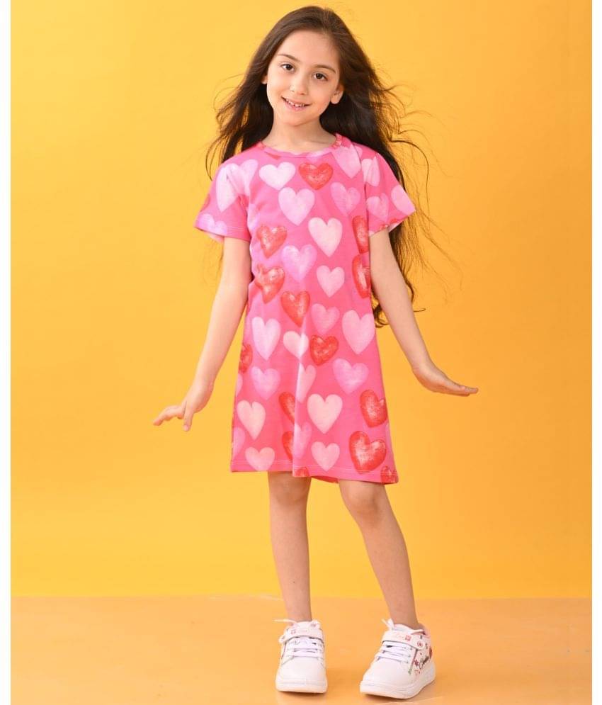     			ANTHRILO Pink Cotton Blend Girls T-shirt Dress ( Pack of 1 )