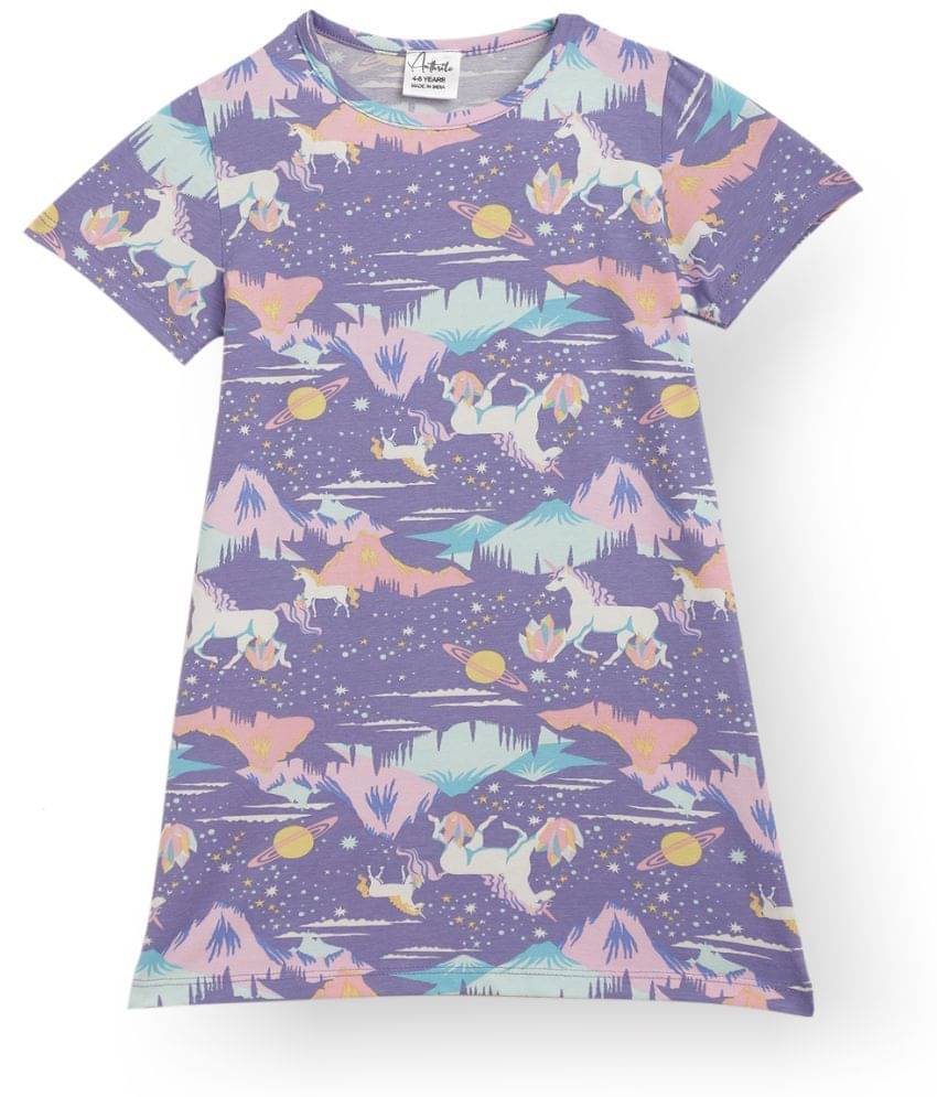     			ANTHRILO Purple Cotton Blend Girls T-shirt Dress ( Pack of 1 )