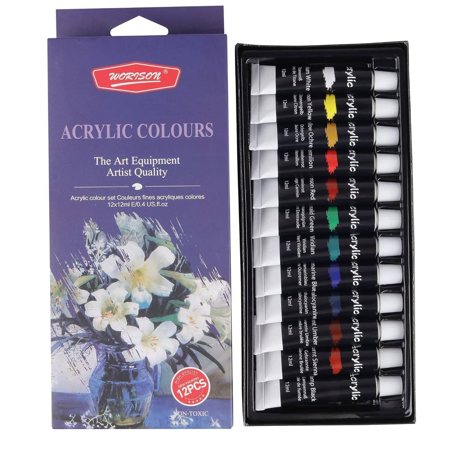Acrylic Color Set of 12 Colors X 12ML Tubes, Multicolour Acrylic Color Set of 12 Colors X 12ML Tubes, Multicolour