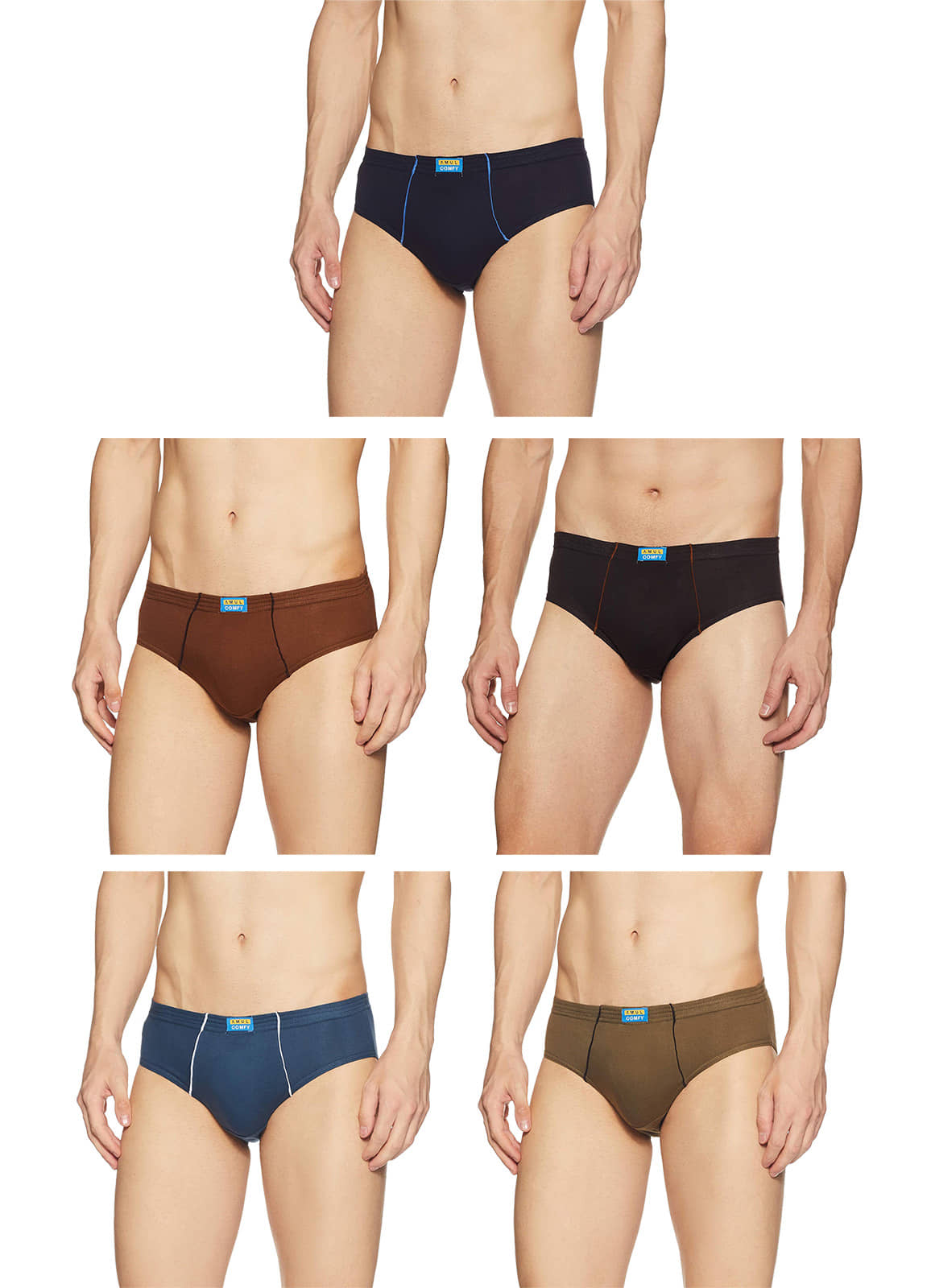 Amul comfy Multicolor Cotton Men's Briefs ( Pack of 5 )