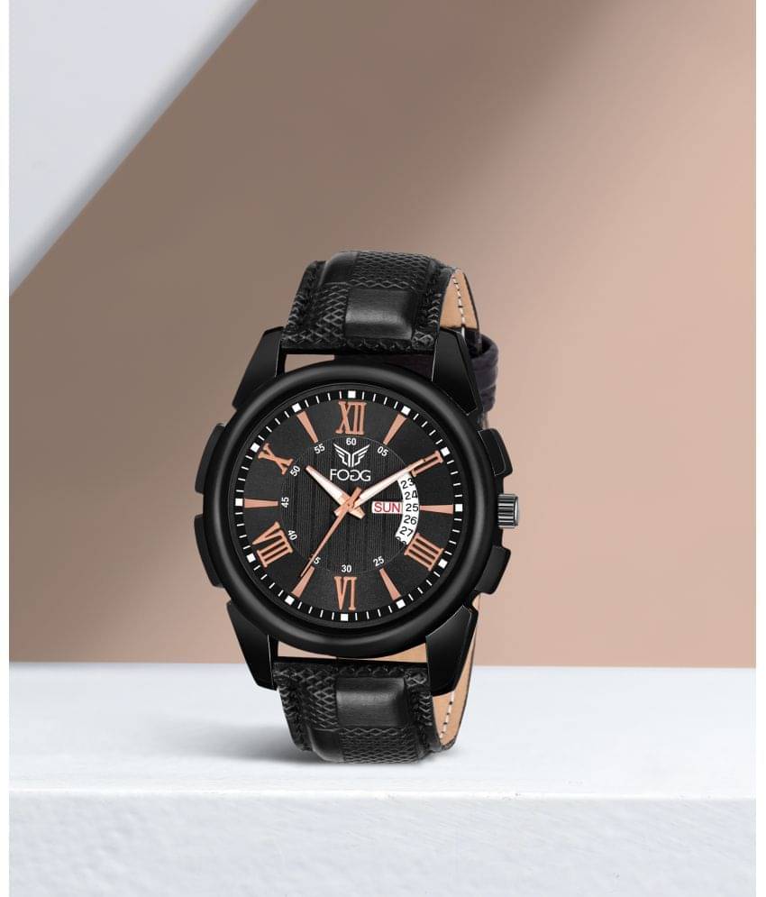     			Fogg Black PU Analog Men's Watch