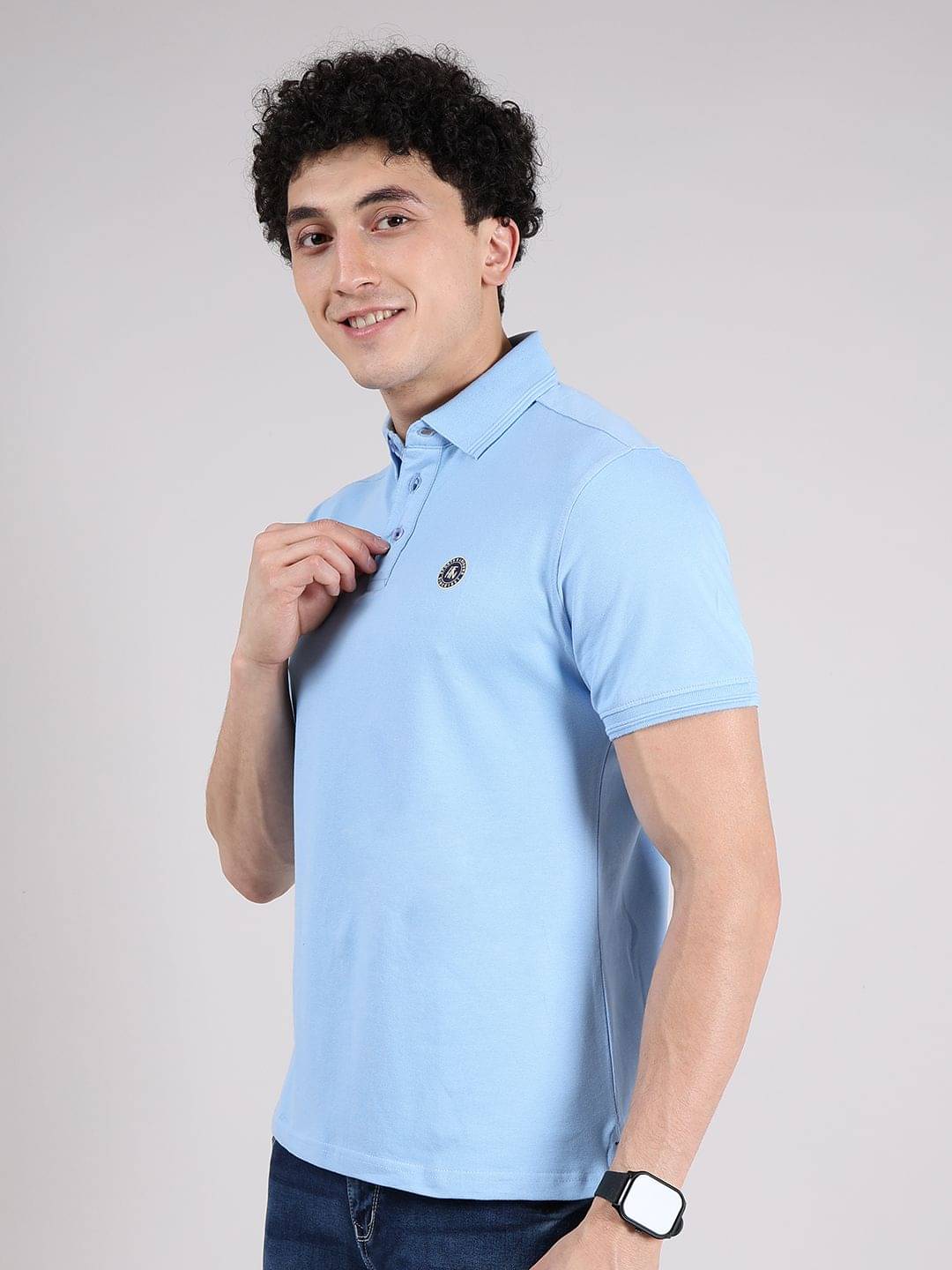 Hoffmen Pack of 1 Cotton Blend Regular Fit Solid Half Sleeves Men's Polo T Shirt ( Light Blue ) Hoffmen Pack of 1 Cotton Blend Regular Fit Solid Half Sleeves Men's Polo T Shirt ( Light Blue )