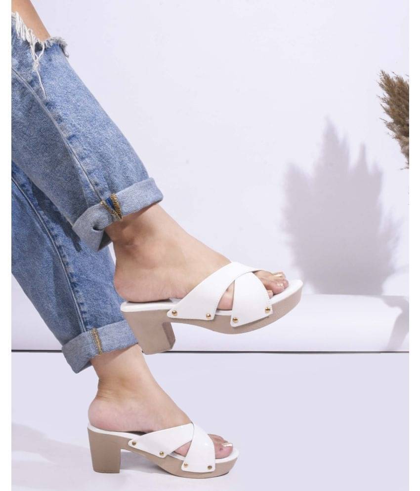     			JM Looks White Women's Slip On Heels