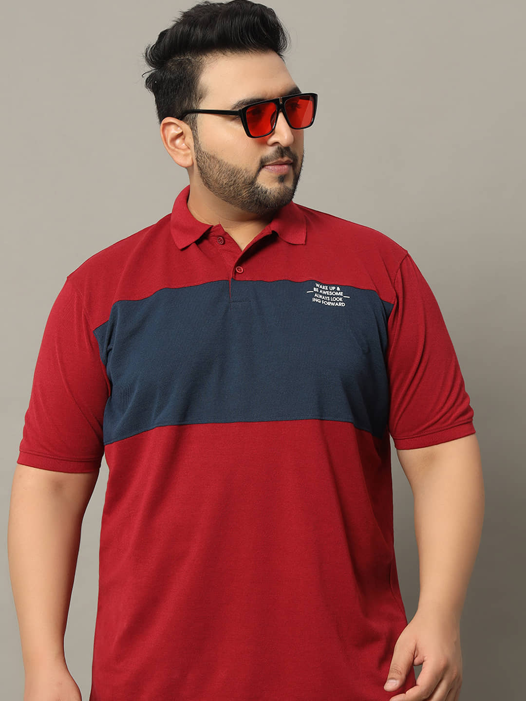 OGEN Pack of 1 Cotton Blend Regular Fit Colorblock Half Sleeves Men's Polo T Shirt ( Maroon )