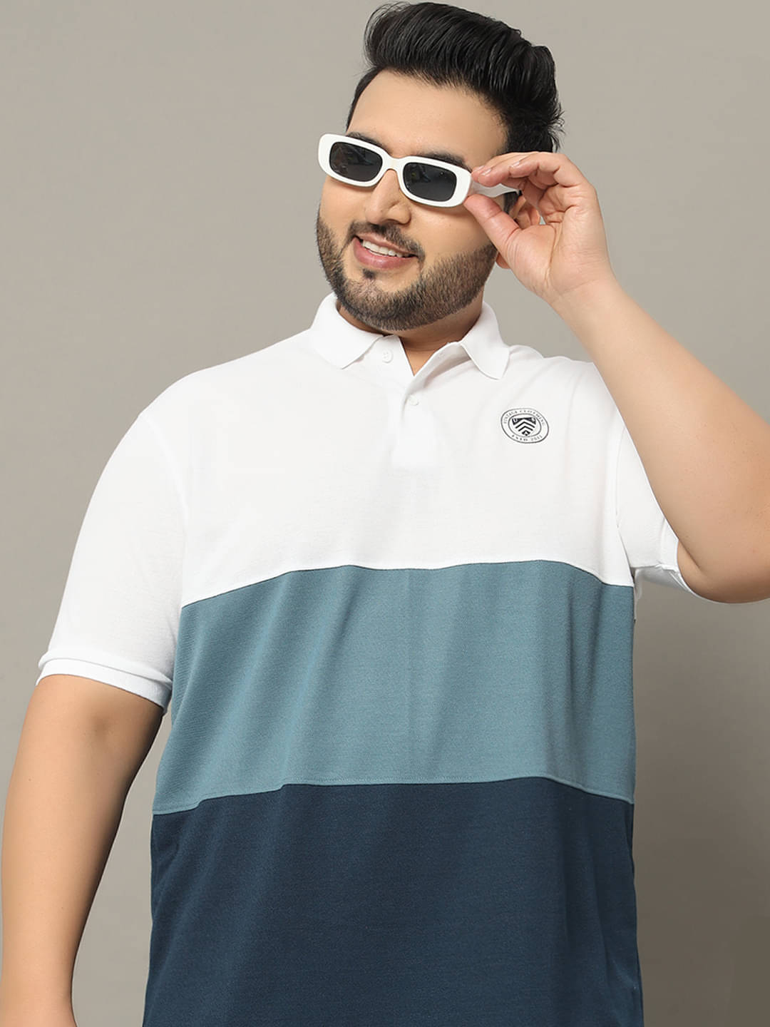     			OGEN Pack of 1 Cotton Blend Regular Fit Colorblock Half Sleeves Men's Polo T Shirt ( Navy )