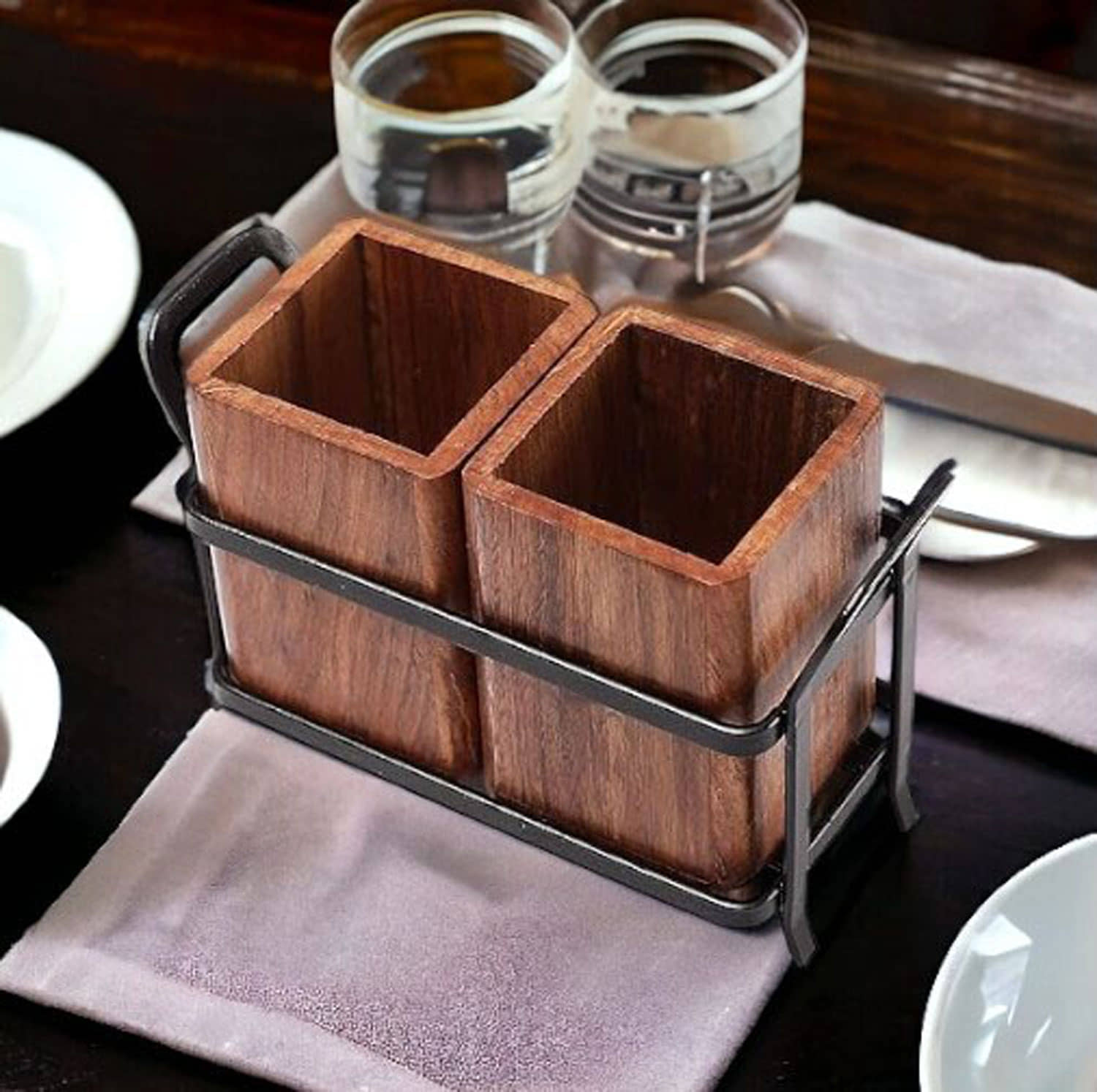 SWH Brown Wooden Cutlery Holder ( Pack of 1 )