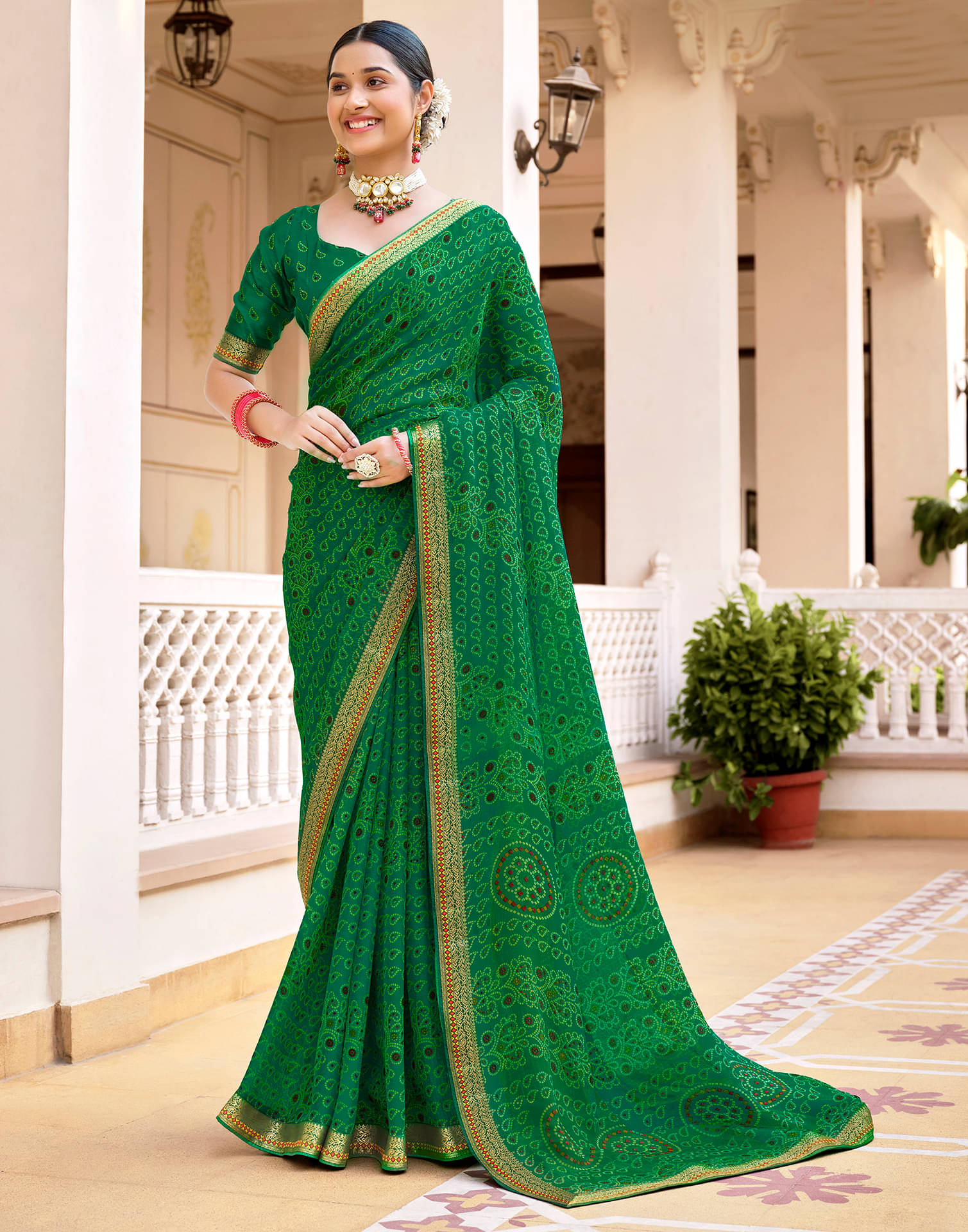 Satrani Chiffon Printed Saree With Unstitched Blouse Piece ( Green ) Satrani Chiffon Printed Saree With Unstitched Blouse Piece ( Green )