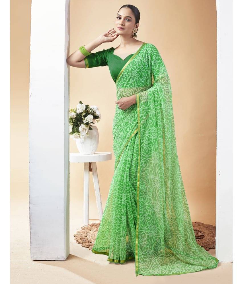 Satrani Chiffon Printed Saree With Unstitched Blouse Piece ( Green ) Satrani Chiffon Printed Saree With Unstitched Blouse Piece ( Green )