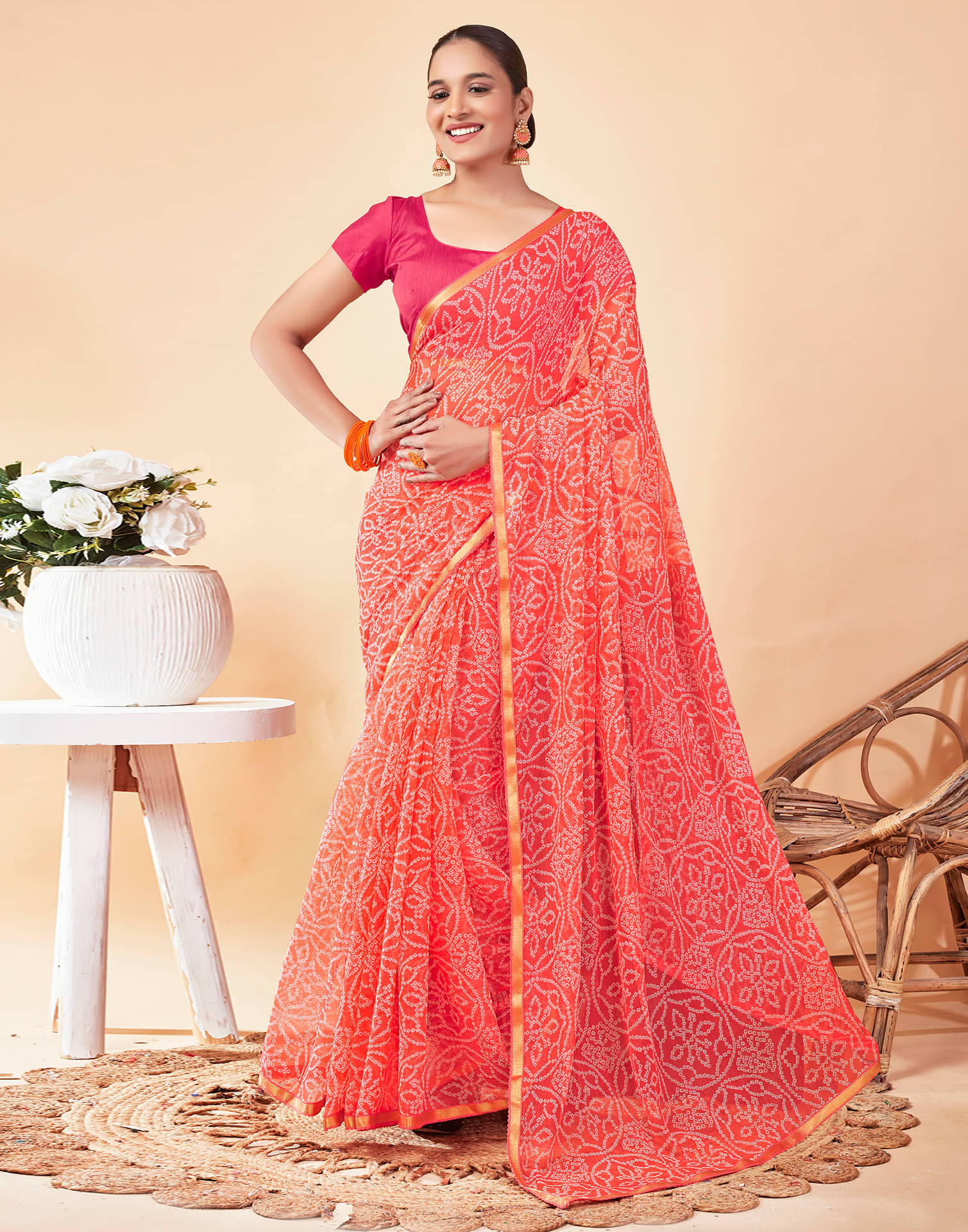 Satrani Chiffon Printed Saree With Unstitched Blouse Piece ( Peach ) Satrani Chiffon Printed Saree With Unstitched Blouse Piece ( Peach )