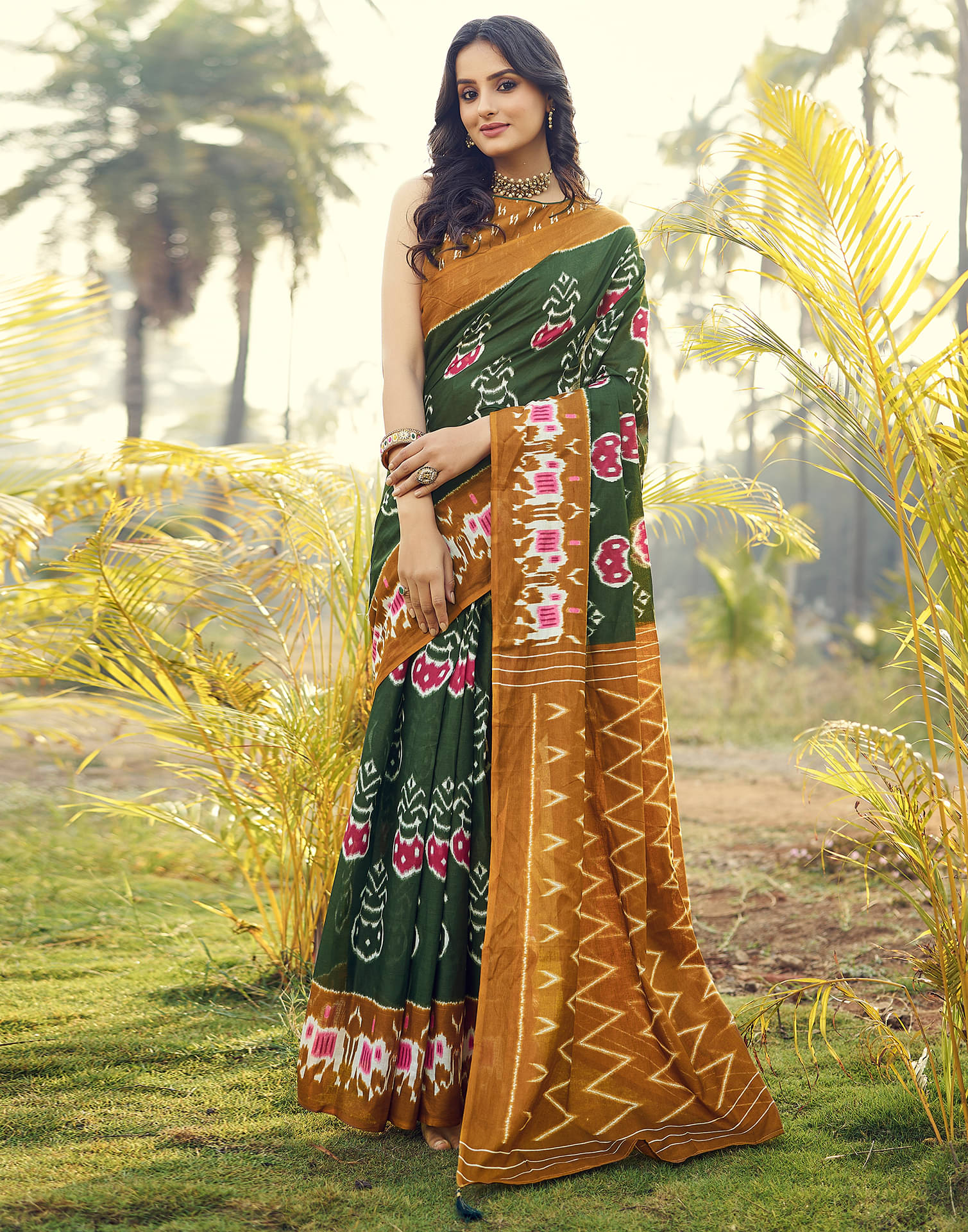 Satrani Cotton Printed Ready to Wear Saree With Unstitched Blouse Piece ( Green ) Satrani Cotton Printed Ready to Wear Saree With Unstitched Blouse Piece ( Green )