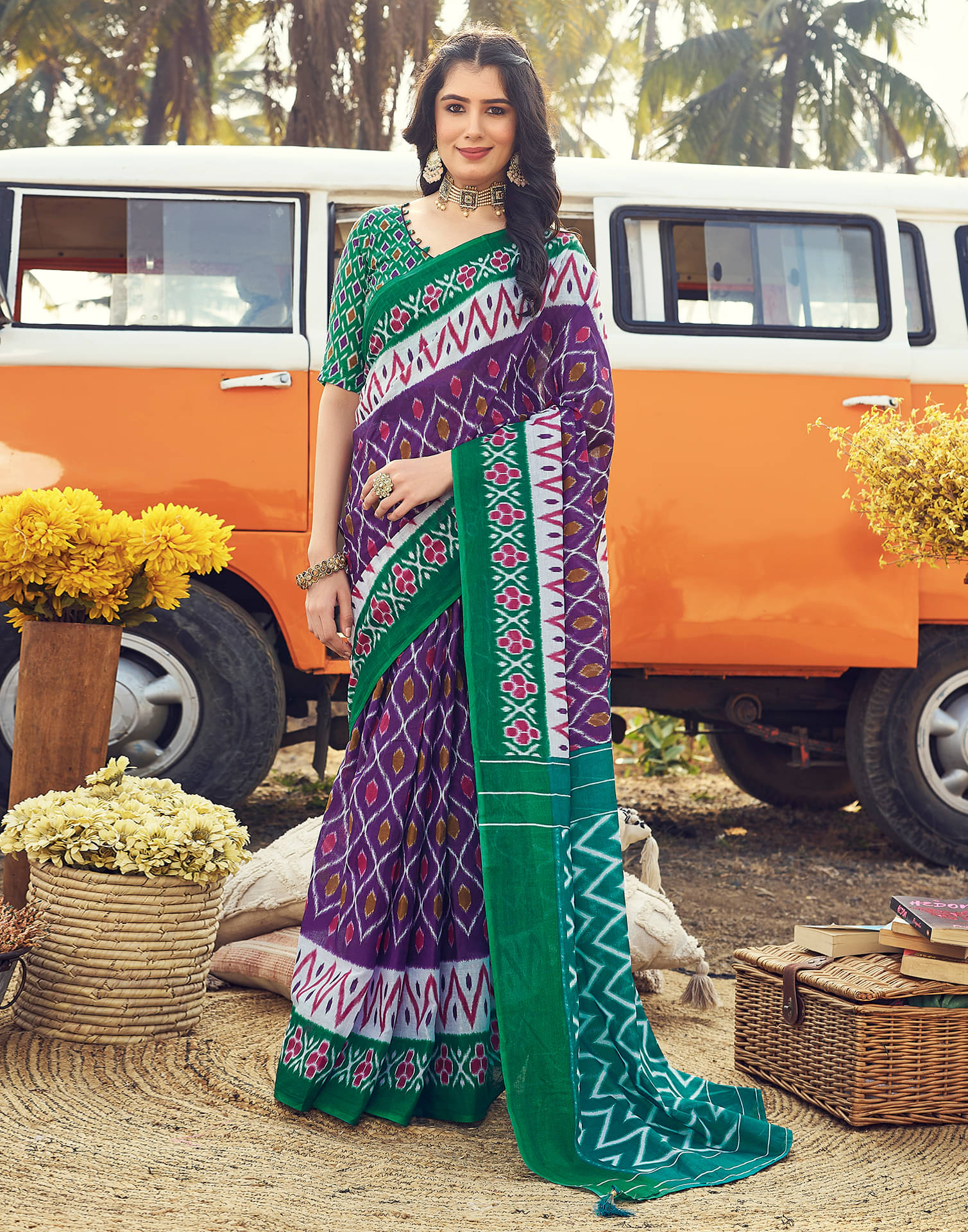 Satrani Cotton Printed Ready to Wear Saree With Unstitched Blouse Piece ( Purple ) Satrani Cotton Printed Ready to Wear Saree With Unstitched Blouse Piece ( Purple )