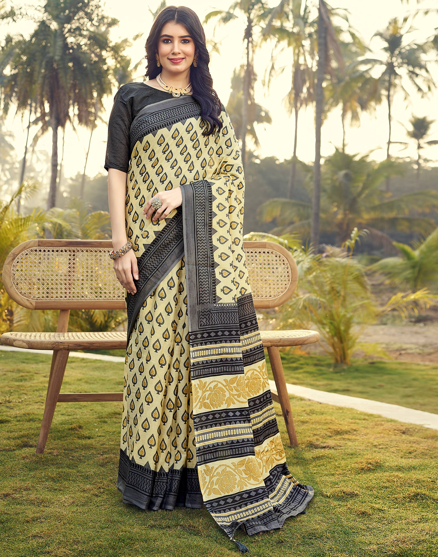 Satrani Cotton Printed Ready to Wear Saree With Unstitched Blouse Piece ( Yellow1 ) Satrani Cotton Printed Ready to Wear Saree With Unstitched Blouse Piece ( Yellow1 )