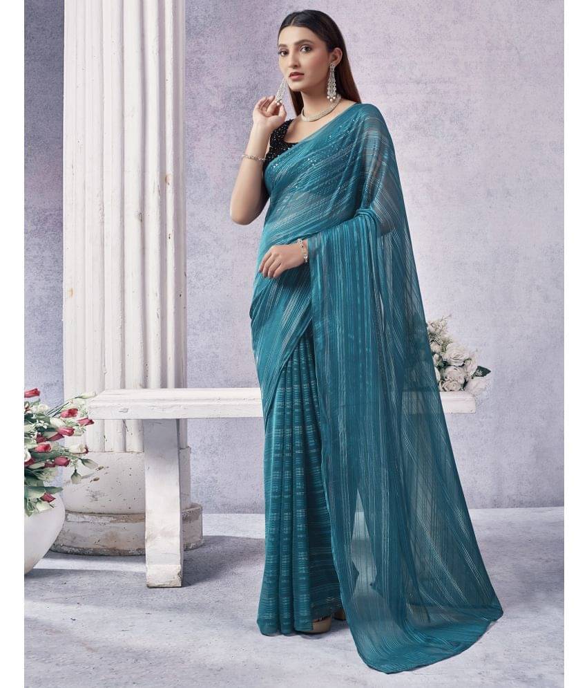    			Satrani Georgette Woven Saree With Unstitched Blouse Piece ( Teal )