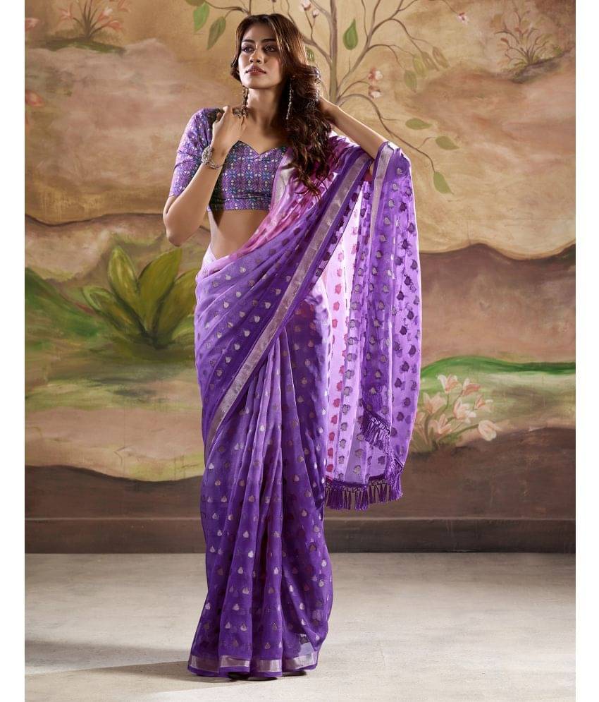     			Satrani Georgette Woven Saree With Unstitched Blouse Piece ( Purple )