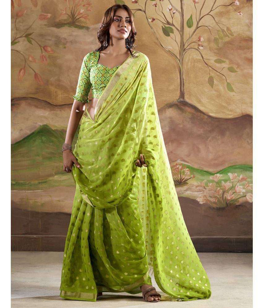 Satrani Georgette Woven Saree With Unstitched Blouse Piece ( Green ) Satrani Georgette Woven Saree With Unstitched Blouse Piece ( Green )