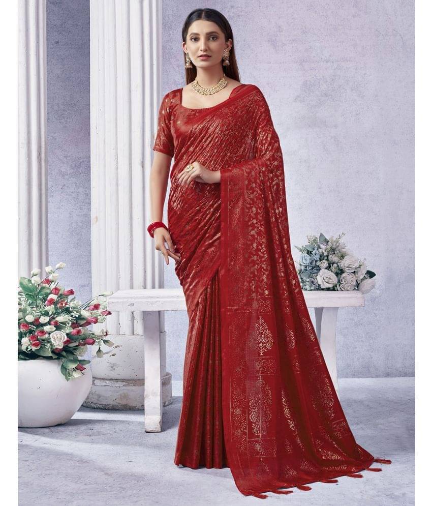     			Satrani Silk Blend Self Design Saree With Unstitched Blouse Piece ( Red )