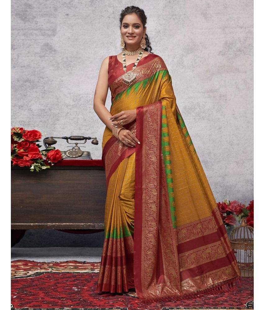 Satrani Silk Printed Saree With Unstitched Blouse Piece ( Mustard ) Satrani Silk Printed Saree With Unstitched Blouse Piece ( Mustard )