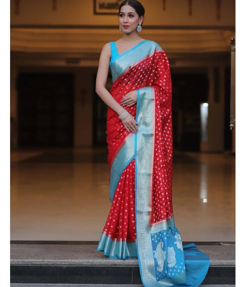     			Satrani Silk Woven Saree With Unstitched Blouse Piece ( Red )