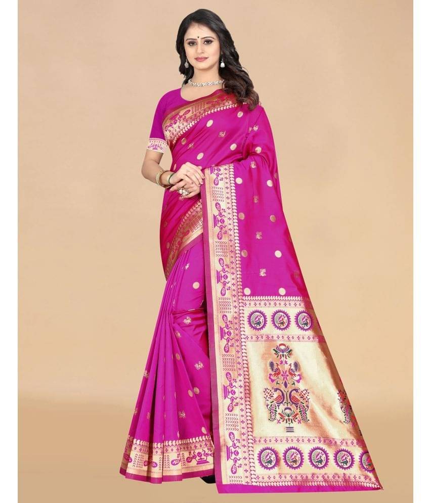     			Satrani Silk Woven Saree With Unstitched Blouse Piece ( Fluorescent Pink )