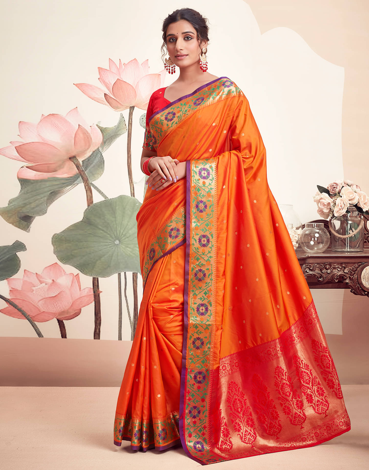     			Satrani Silk Woven Saree With Unstitched Blouse Piece ( Orange )
