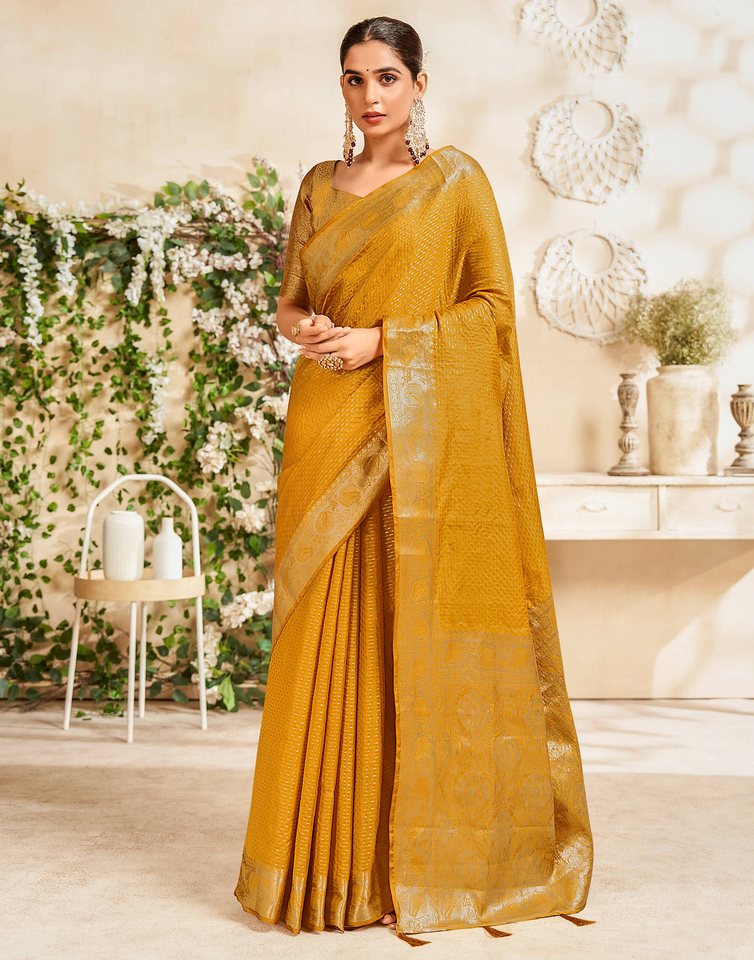 Satrani Viscose Woven Saree With Unstitched Blouse Piece ( Yellow ) Satrani Viscose Woven Saree With Unstitched Blouse Piece ( Yellow )