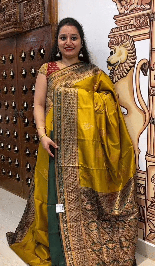 Semore Banarasi Silk Printed Saree With Unstitched Blouse Piece ( Mustard ) - Sarees | Buy online on ZillyBuy