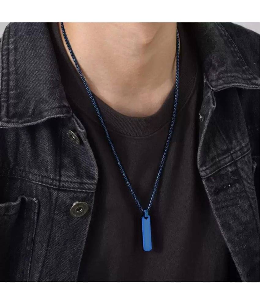     			Thrillz Silver Chain For Men Stainless Steel Bar Pendant Blue Silver Chain Pendant For Men Boys Love Gifts Mens Jewellery