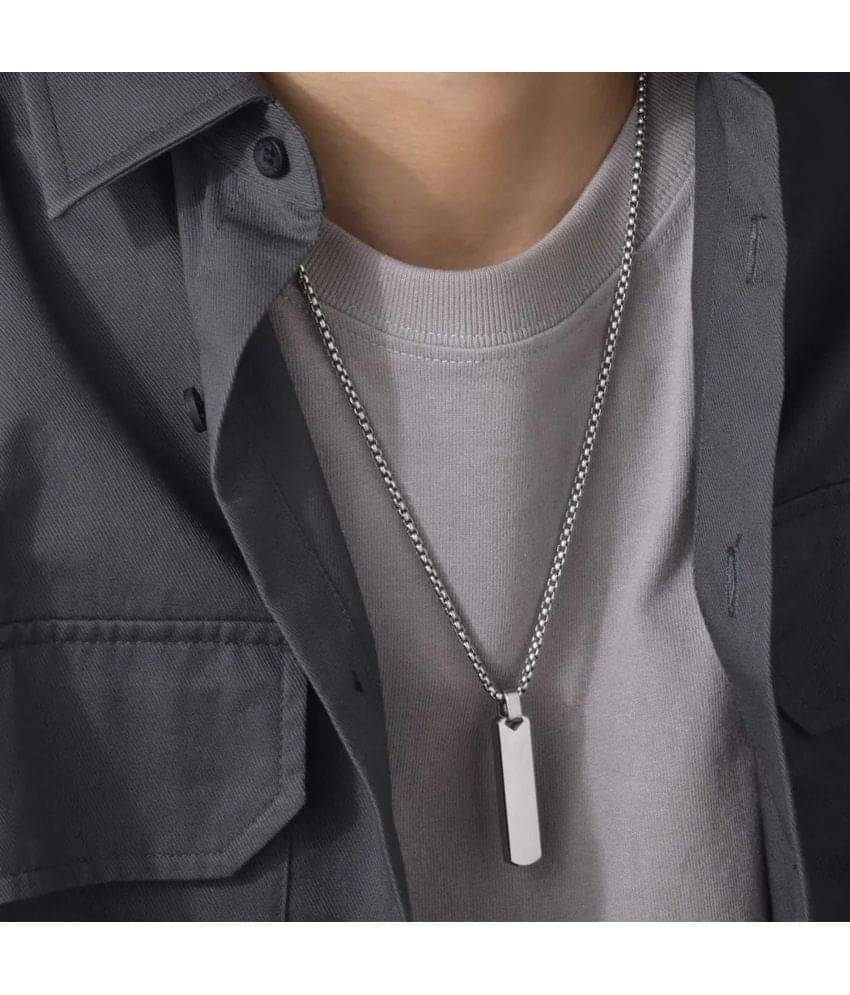     			Thrillz Silver Chain For Men Stainless Steel Bar Pendant Silver Chain Pendant For Men Boys Love Gifts Mens Jewellery