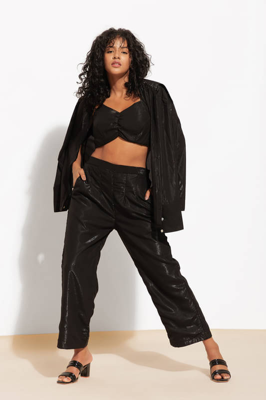     			Urban Sundari Women Solid Top With Trousers Co-Ord Set ( Black )