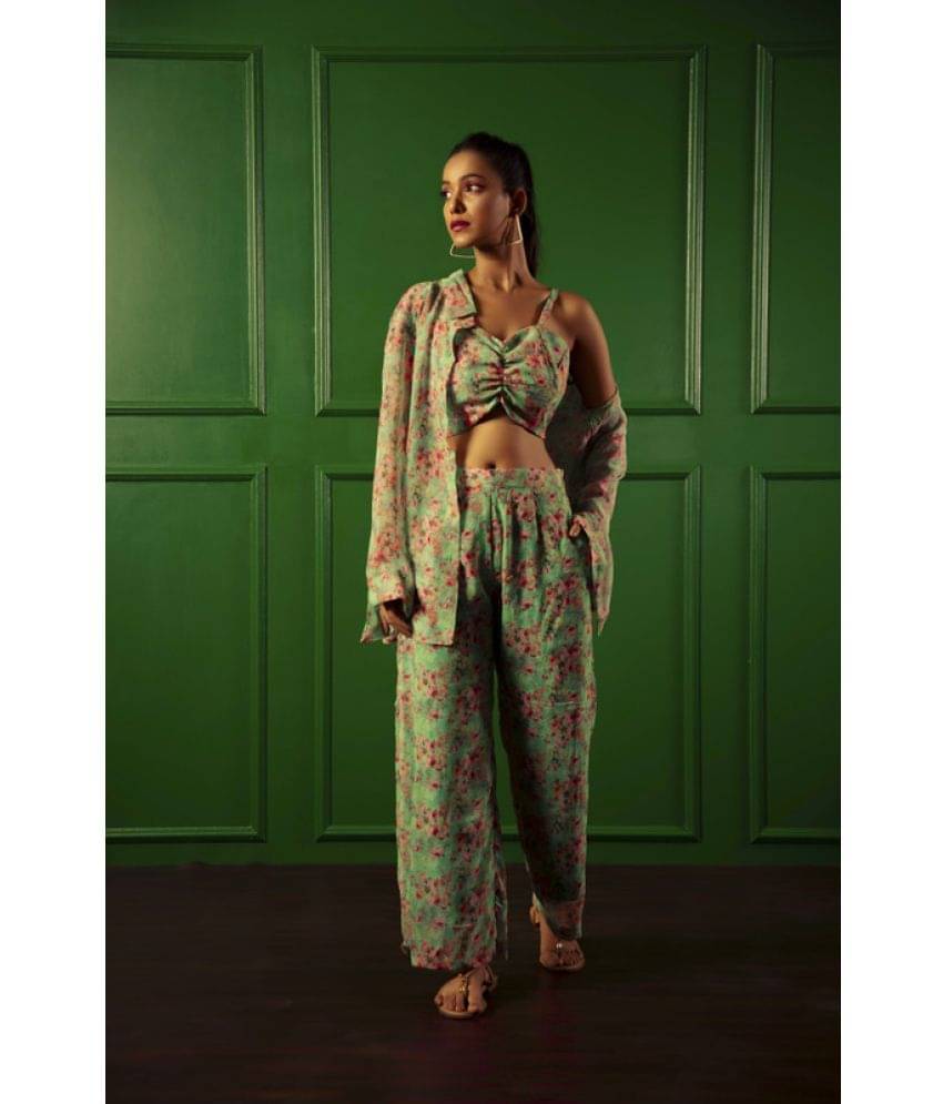     			Urban Sundari Women Printed Top With Palazzos Co-Ord Set ( Green )