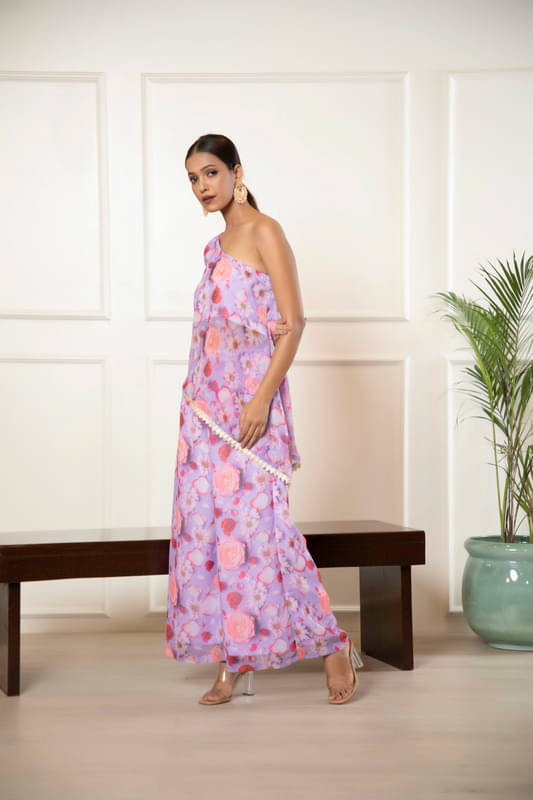     			Urban Sundari Women Printed Top With Palazzos Co-Ord Set ( Purple )